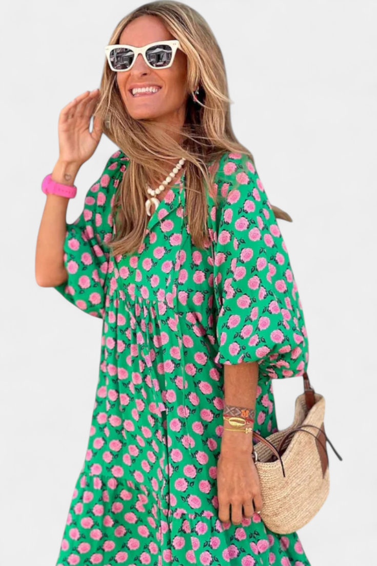 Aroa Vestido Boho con Estampado Artístico y Silueta Fluida