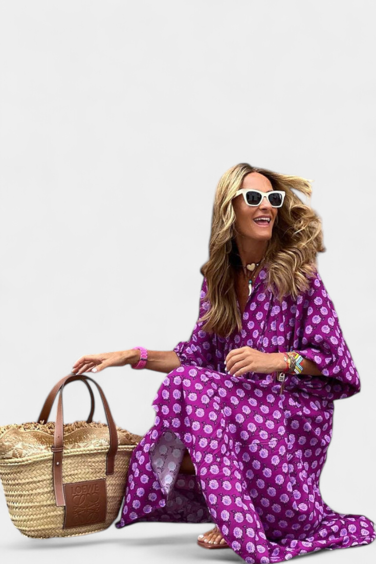 Aroa Vestido Boho con Estampado Artístico y Silueta Fluida