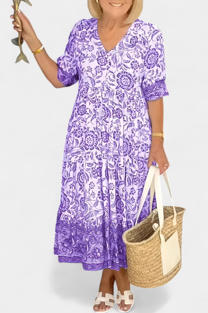 Elcira Vestido Floral con Detalle Bohemio y Escote en V