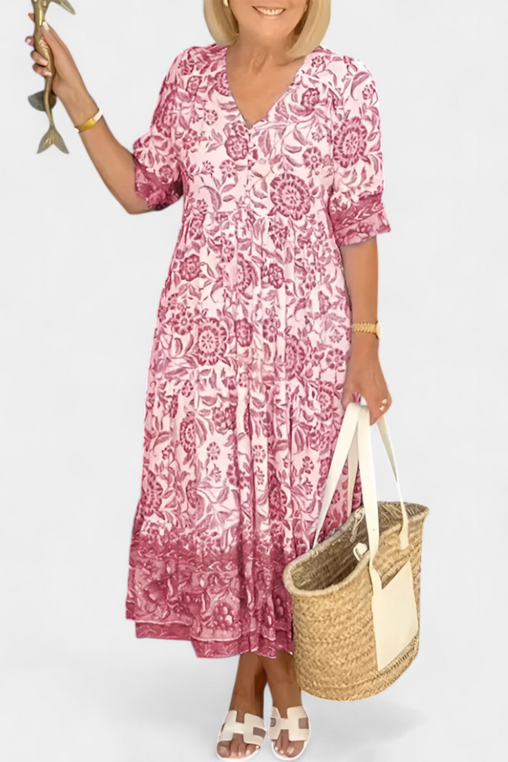 Elcira Vestido Floral con Detalle Bohemio y Escote en V