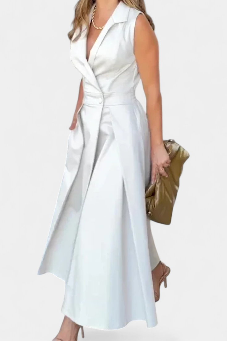 Beverly Vestido Blazer Sin Mangas con Corte A y Botones