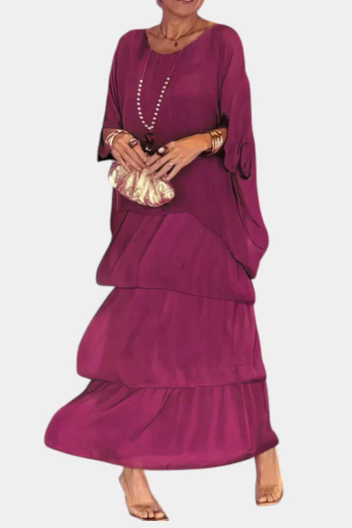 Caroline Vestido Maxi con Volantes y Mangas Murciélago