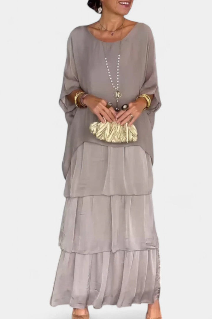 Caroline Vestido Maxi con Volantes y Mangas Murciélago