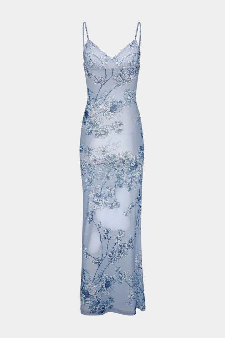 Iris Vestido de Encaje Floral Azul