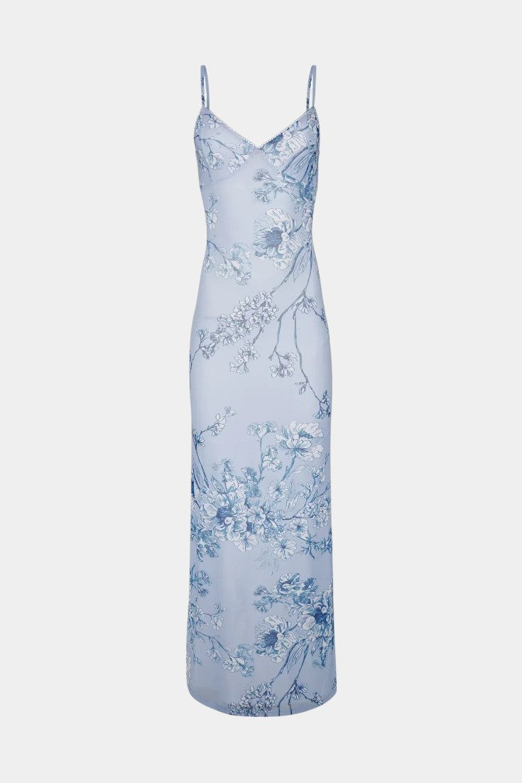 Iris Vestido de Encaje Floral Azul