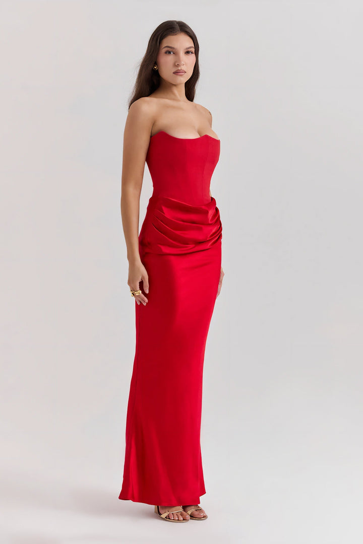 Emily Vestido Maxi Drapado Sin Tirantes