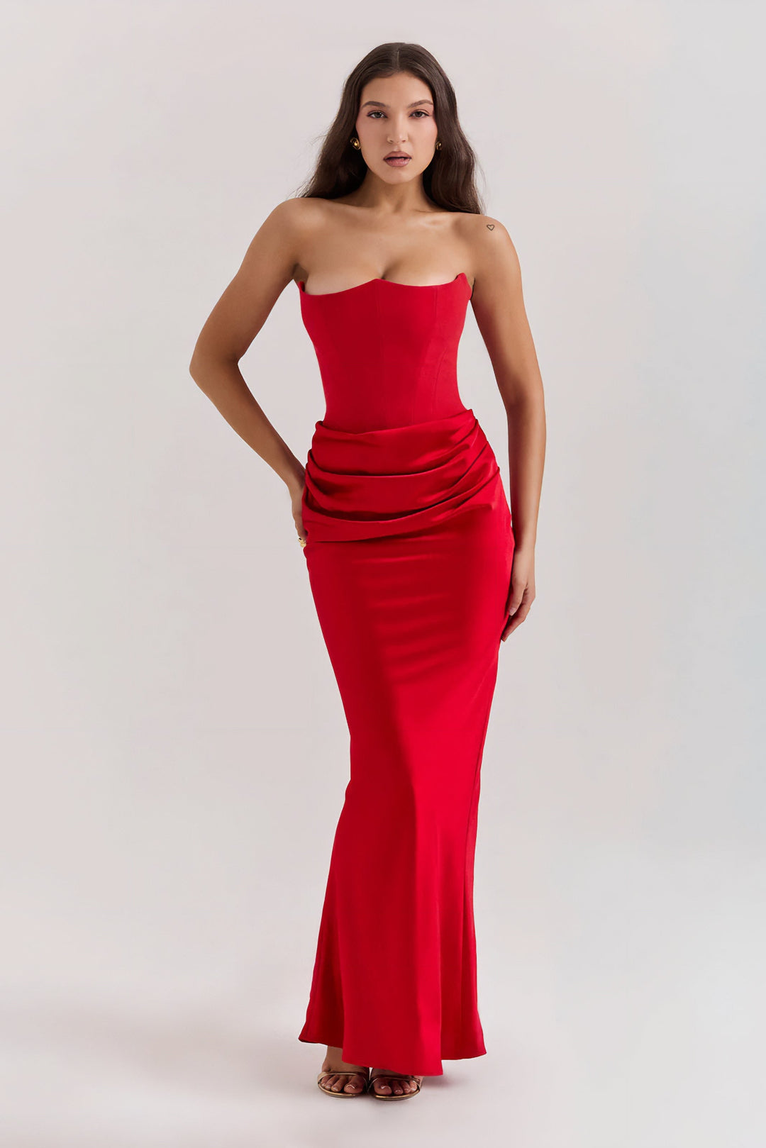 Emily Vestido Maxi Drapado Sin Tirantes
