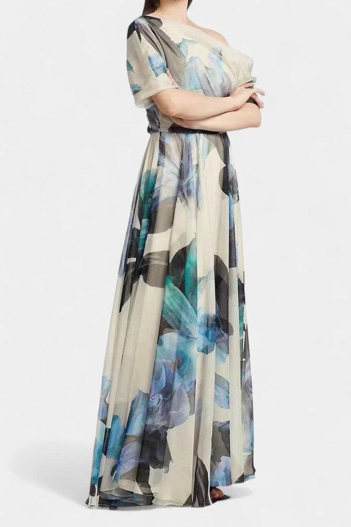 Sanaa Vestido Floral Abstracto de Un Hombro