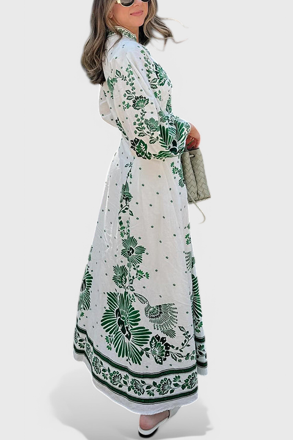 Camisa Maxi de Manga Larga con Botones y Estampado Único