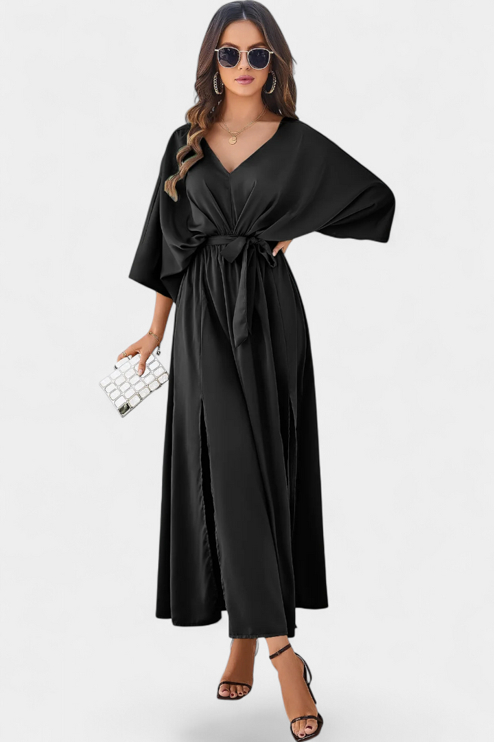 Milly Vestido Elegante con Abertura y Lazo