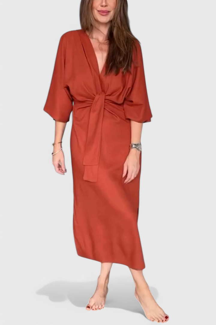 Elsa Vestido Relaxed con Escote en V y Cordones