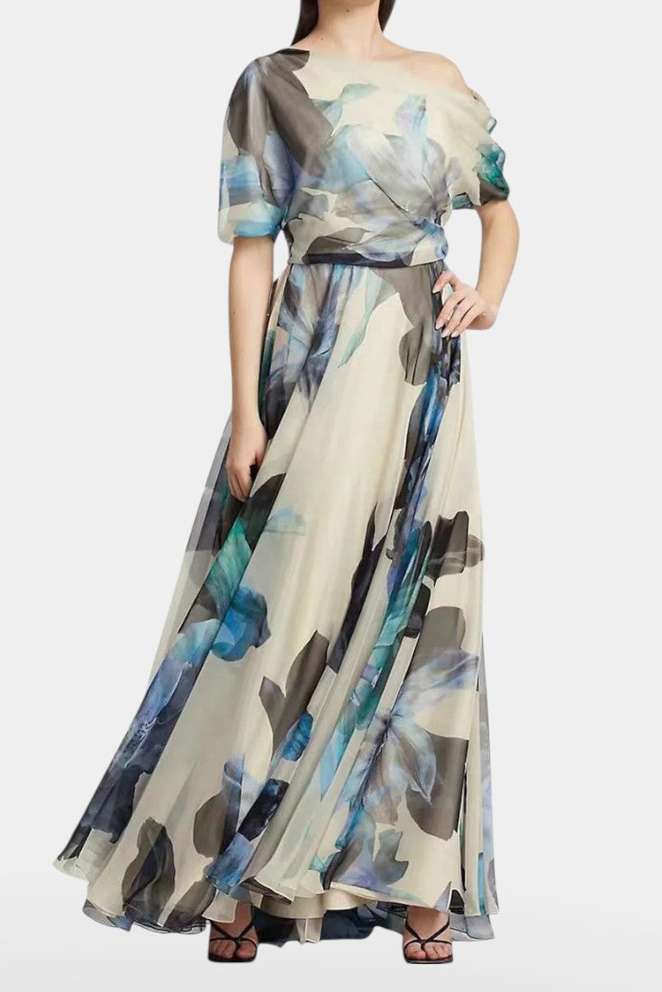 Sanaa Vestido Floral Abstracto de Un Hombro