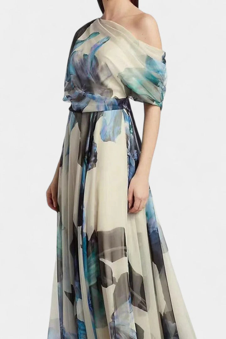 Sanaa Vestido Floral Abstracto de Un Hombro