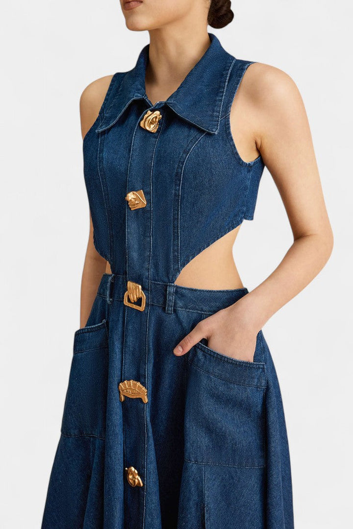 Alia Vestido de Mezclilla sin Mangas con Corte Moderno
