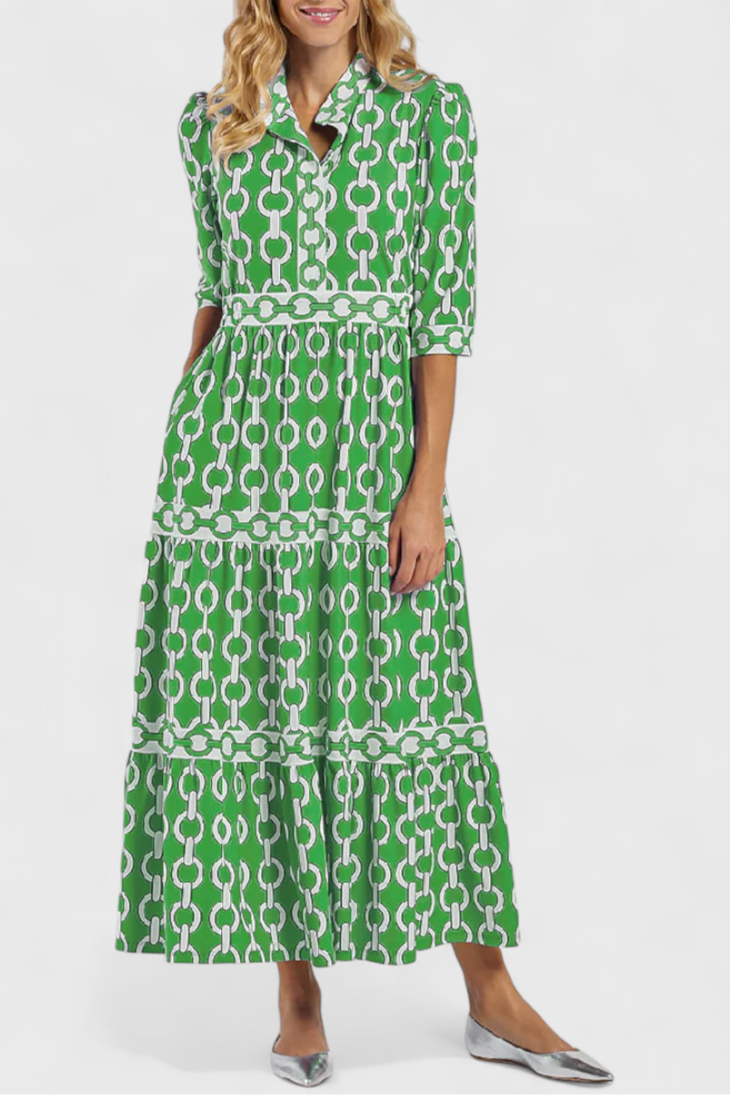 Casilda Vestido Midi con Estampado de Cadenas