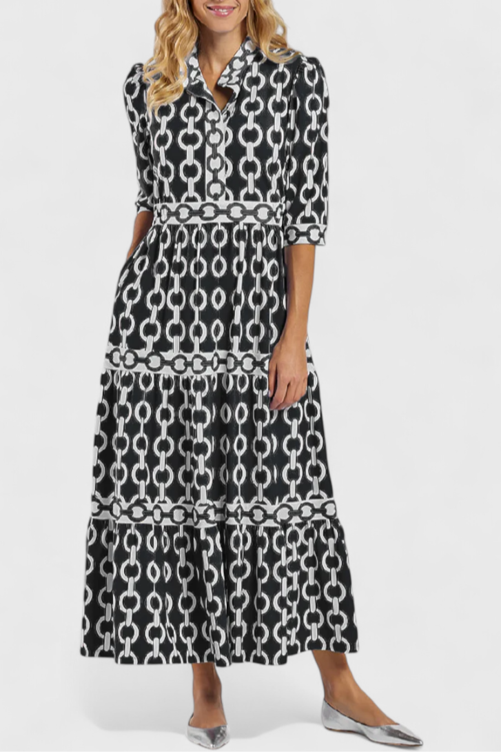 Casilda Vestido Midi con Estampado de Cadenas