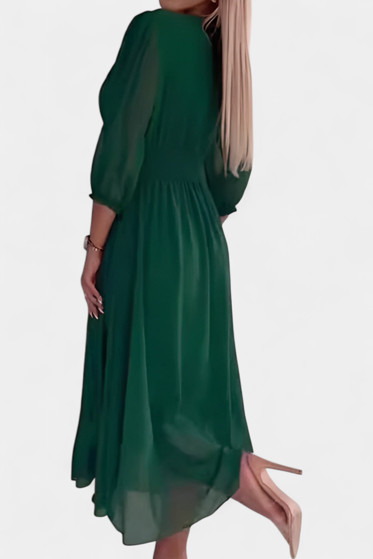 Dorina Vestido Midi Elegante con Escote en V y Mangas Ligeras