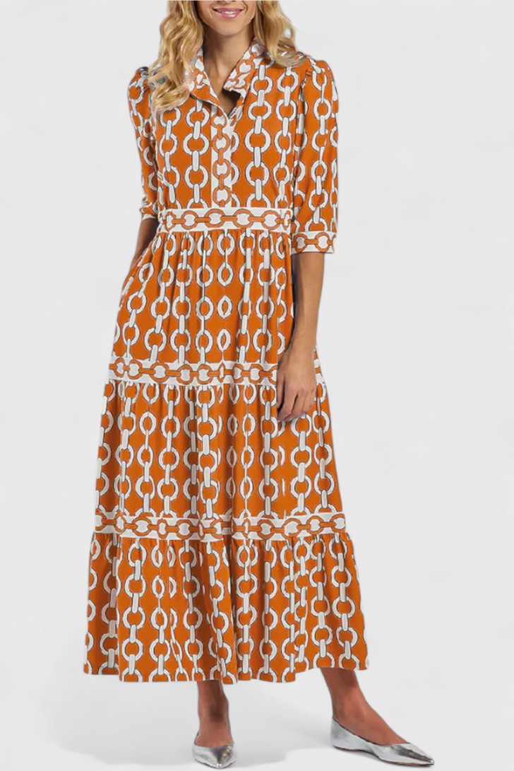 Casilda Vestido Midi con Estampado de Cadenas