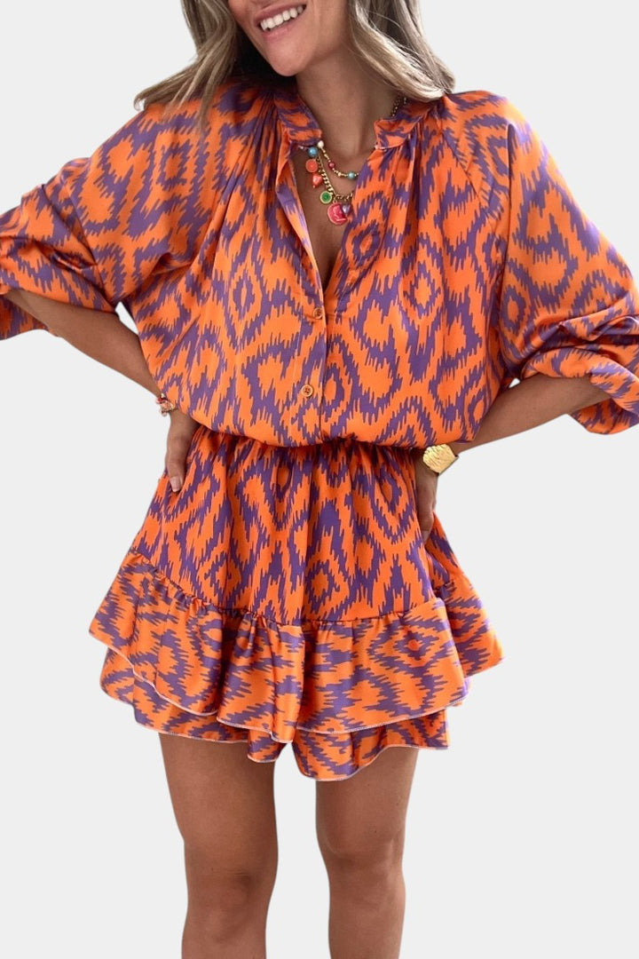 Yasmine Mono Mini Vestido con Volantes Impreso