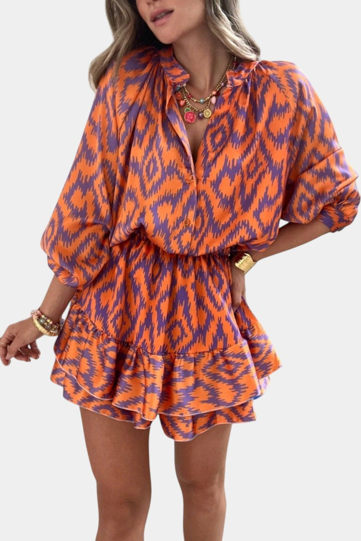 Yasmine Mono Mini Vestido con Volantes Impreso