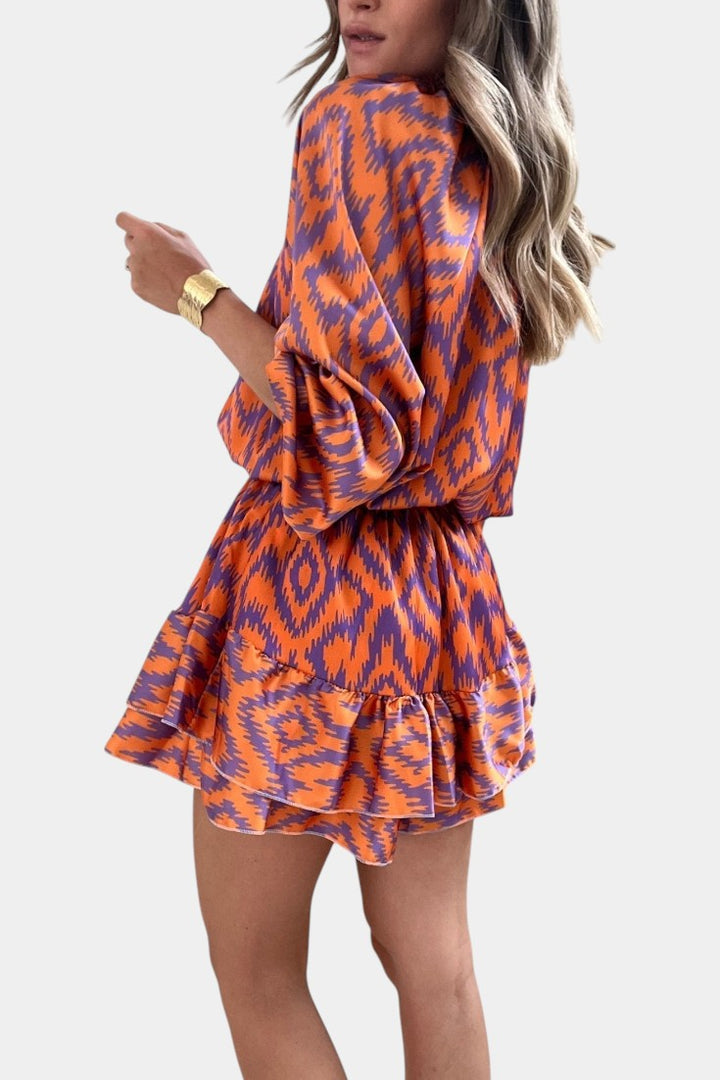 Yasmine Mono Mini Vestido con Volantes Impreso