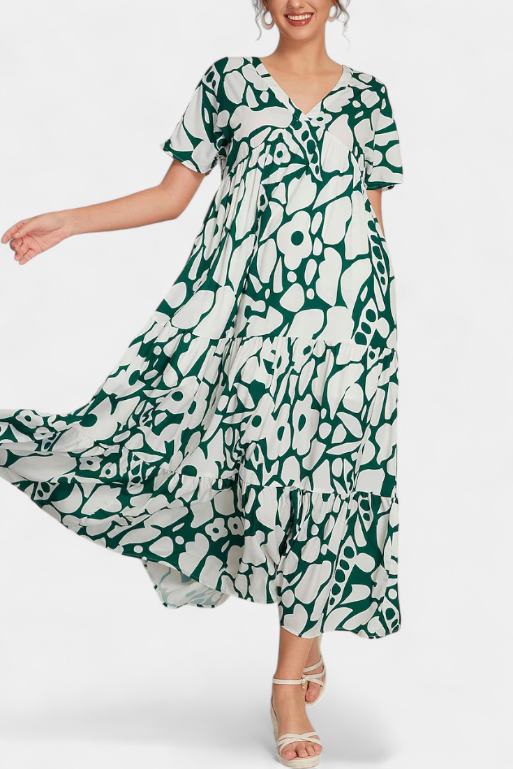 Nélida Vestido Fluido Impreso con Escote en V