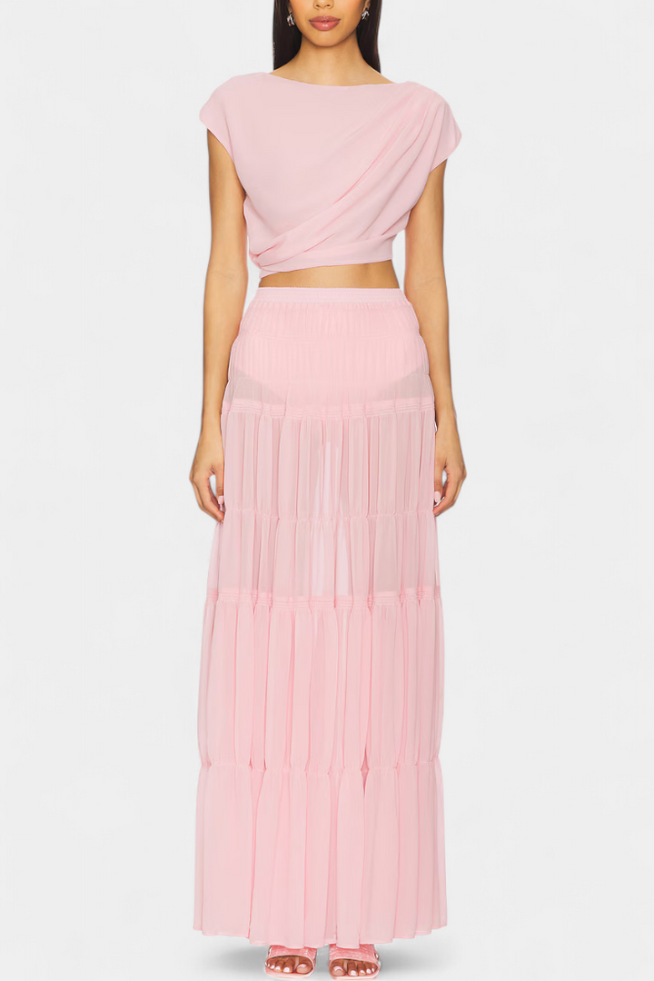 Nalia Falda Maxi de Chifón con Cintura Elástica y Capas