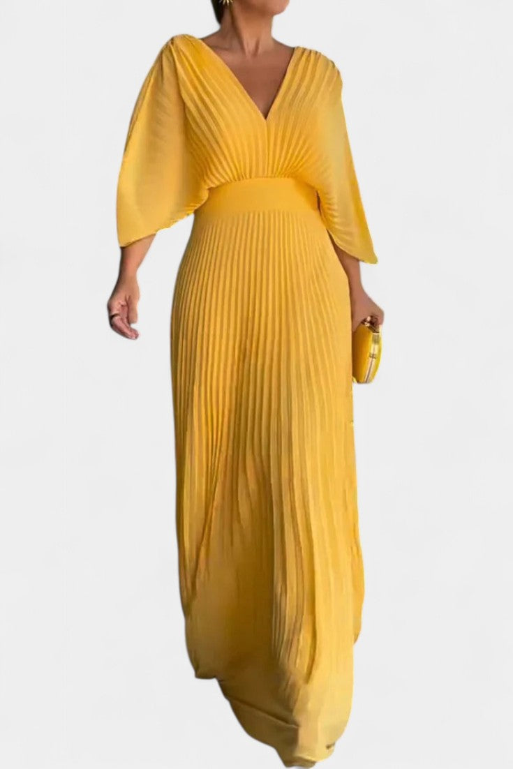 Anita Vestido Midi con Pliegues y Escote en V