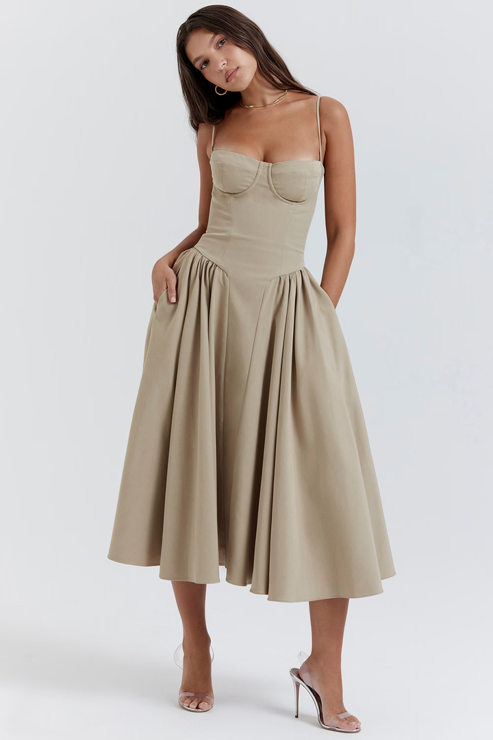 Felicity Vestido Midi Corsé Sin Mangas