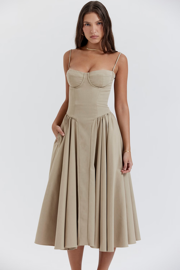 Felicity Vestido Midi Corsé Sin Mangas