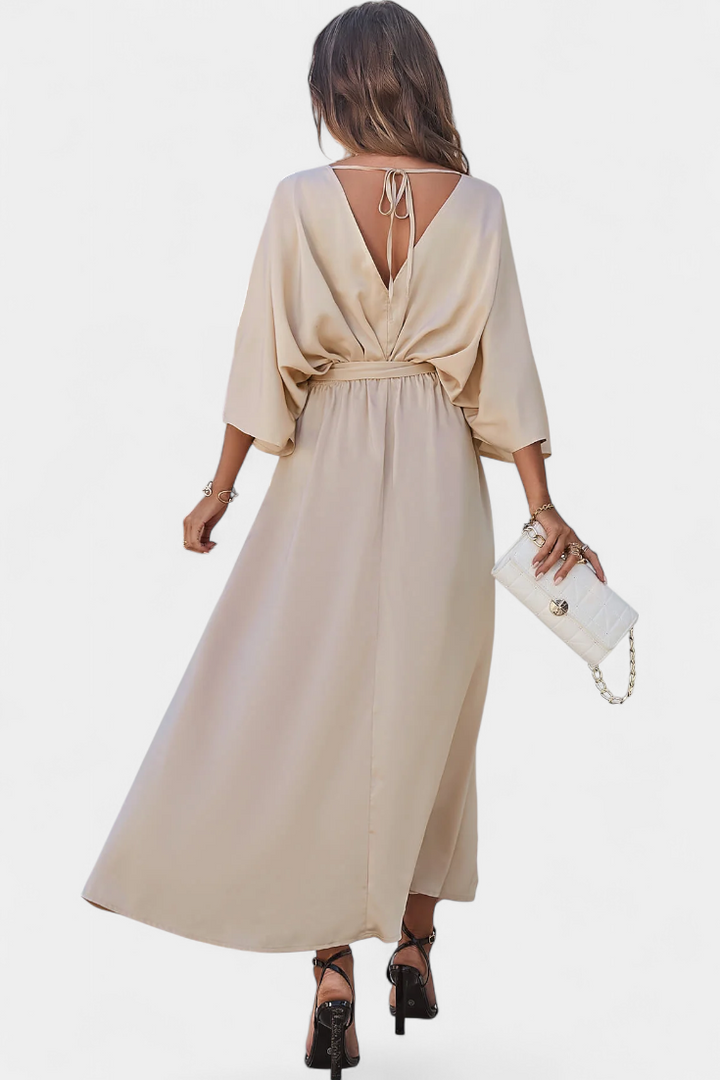 Milly Vestido Elegante con Abertura y Lazo