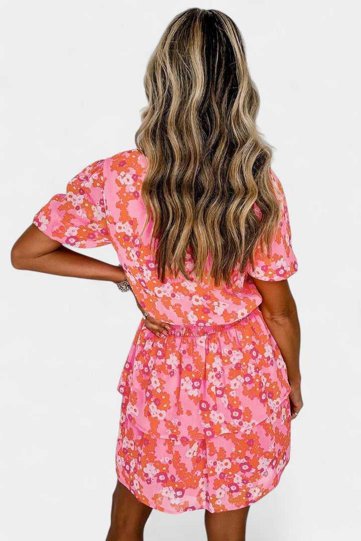 Kimberly Vestido Floral con Volantes con Escote en V