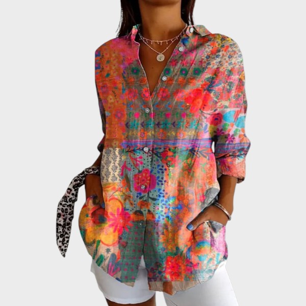 Nayara | Camisa de señora con estampado floral y tapeta de botones